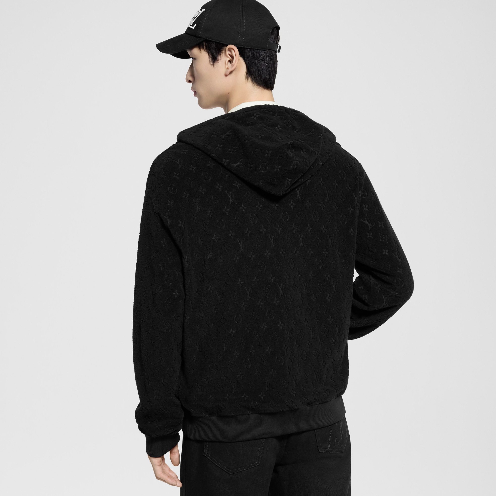 Monogram French Terry Zip-Through Hoodie - Luxury Black | LOUIS